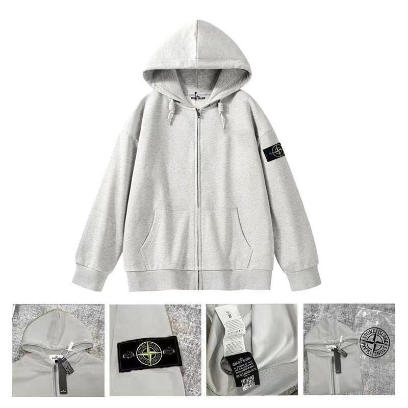 Stone Island แจ็คเก็ต เสื้อเฟอร์มีฮู้ดผ้าฝ้ายแท้ เสื้อสเวตเตอร์ทรงหลวมซิป 05A8