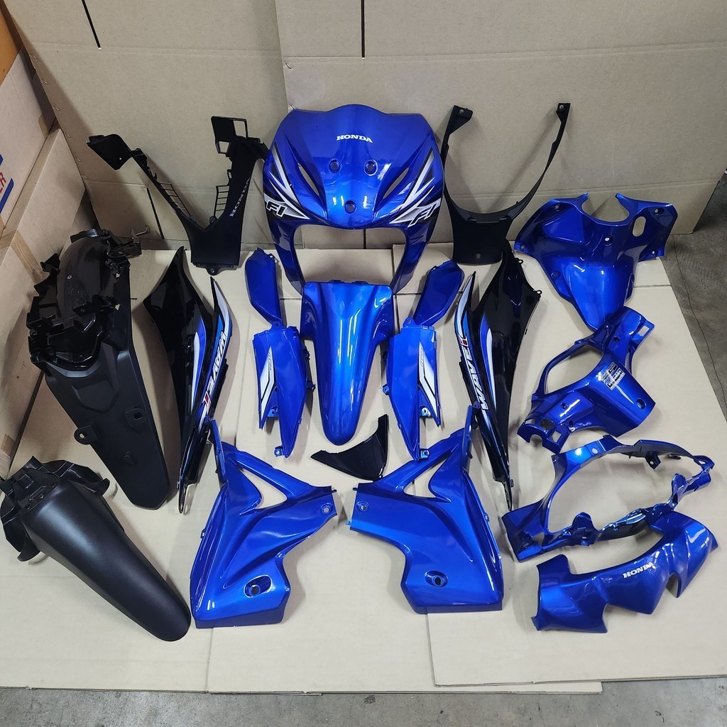 ชุดสีมอเตอร์ไซค์ เฟรมรถ กาบรถ แฟริ่ง wave110i 2012-2018 สีน้ำเงินดำ เวฟ110i ยกชุด19ชิ้น + ดำด้าน