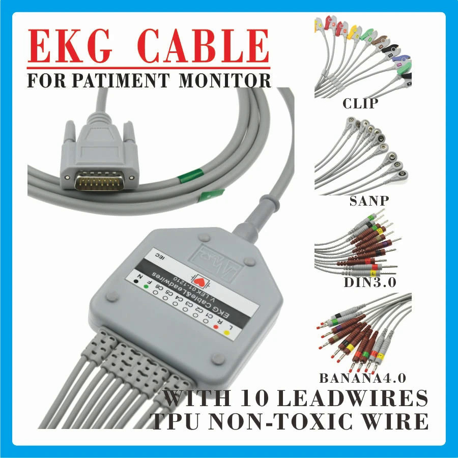 ✫13A Ekg Ecg สาย One-Piece Electrocardiograph 10 LeadsWires คลิป Snap สำหรับ Ekg Ecg Monitor Compatible COMMEN ไม่มีความ