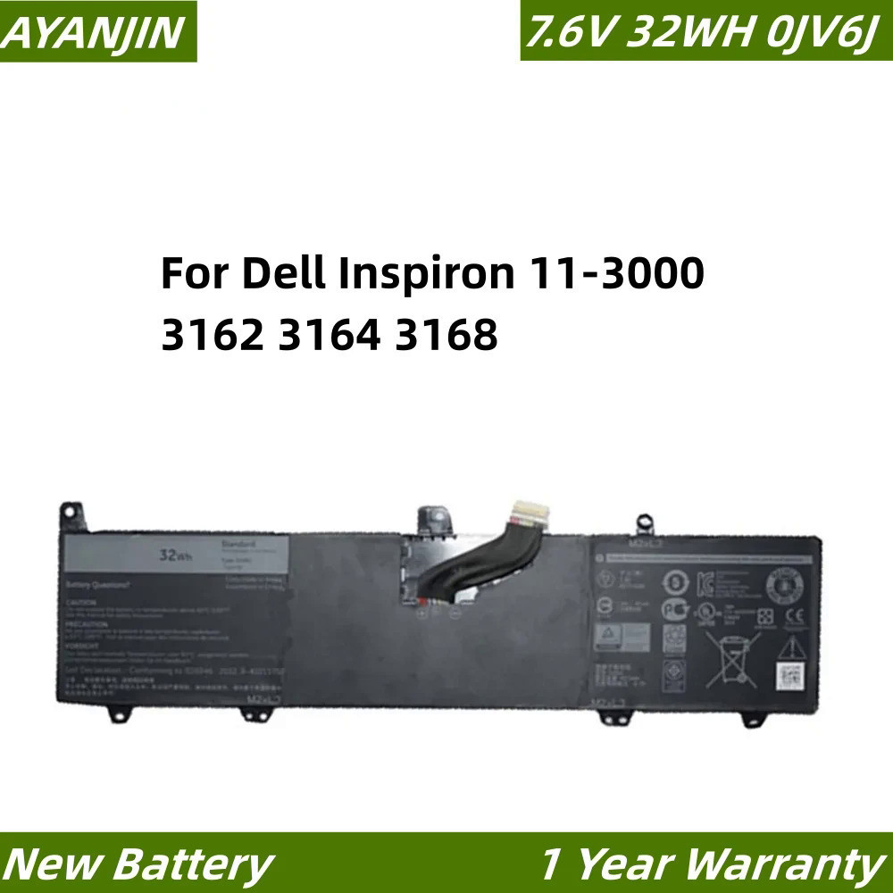 0JV6J 7.6V 32Wh แบตเตอรี่แล็ปท็อปสำหรับ Dell Inspiron 11-3000 3162 3164 3168 8NWF3 PGYK5 0HH6K9