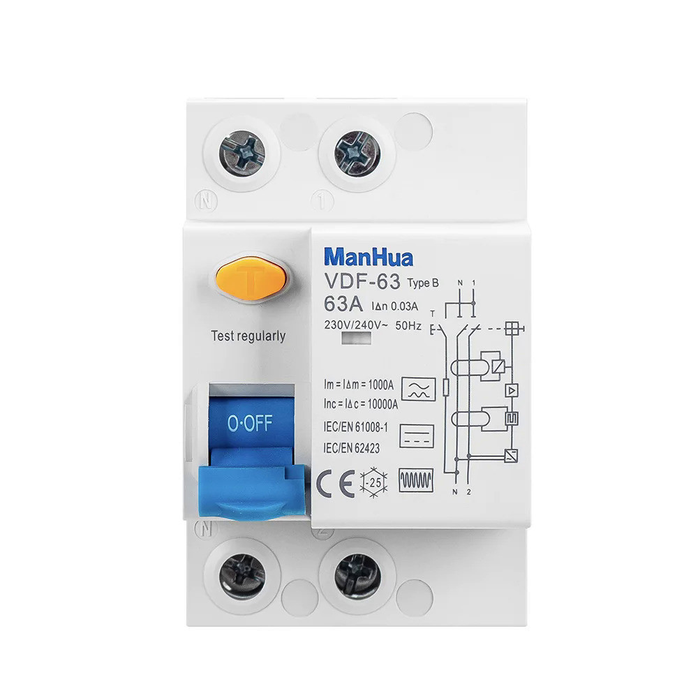 ManHua VDF-63 2จุด Type B 63A RCD RCCB รั่วตัดวงจรสำหรับ EV ชาร์จ