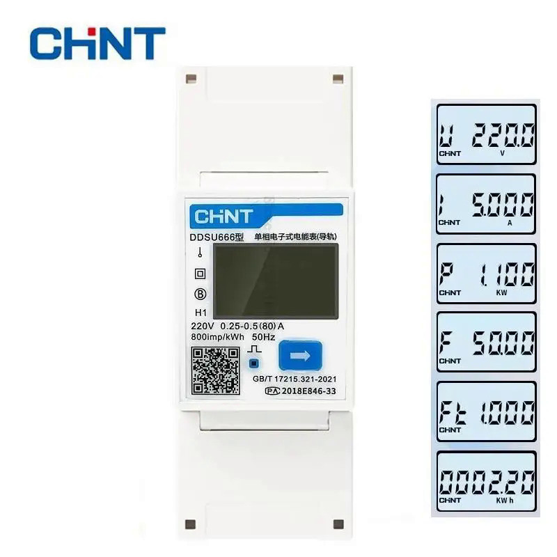 Ddsu666 1.5(6) Een 80a Chint Meter Rs485 Modbus การสื่อสาร Dtsu666 Enkelfasige Meting Voedingsmeter 