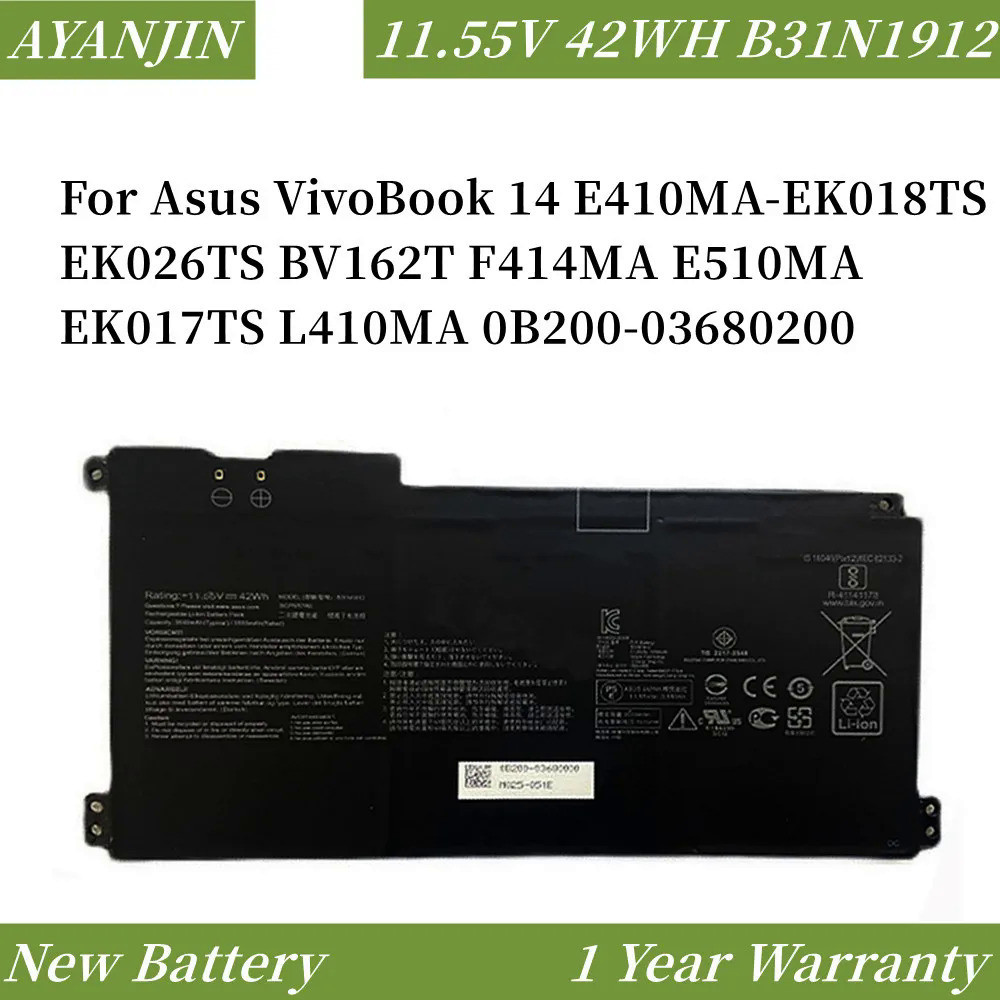 B31N1912 C31N1912 Laptop Battery For Asus VivoBook 14 E410MA-EK018TS EK026TS BV162T F414MA E510MA EK017TS L410MA 0B200-0