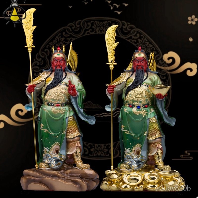 รูปปั้น Guan Gong Guan Yu เทพเจ้าแห่งความมั่งคั่ง Guan Erye สถานีพระพุทธรูป Yuan Bao ดาบหมายถึงรูปปั