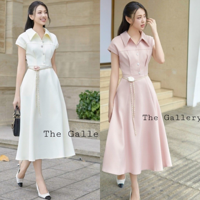 พร้อมส่ง S-XL เดรสคอปกตัวยาว ป้าย The gallery