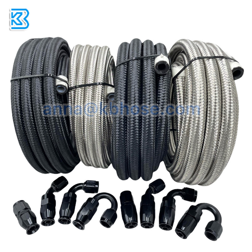 AN4 AN6 AN8 AN10 AN12 AN16 Black Nylon Stainless Steel Braided Fuel Hose PTFE/Rubber Oil Pipe Line F