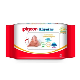[แพ็ค6+1] Pigeon พีเจ้น เบบี้ไวพส์ สูตรคาโมมายล์ ผ้าหนานุ่ม 20 ชิ้น