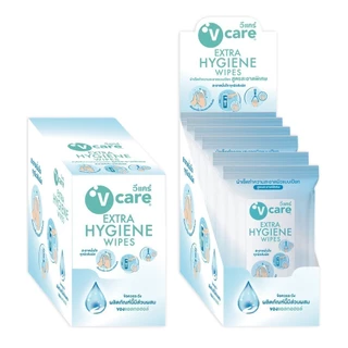 [โปรยกกล่อง] V CARE วีแคร์ ผ้าเปียกแอลกอฮอล์ 70% Extra Hygiene Wipes 10,40 ห่อ
