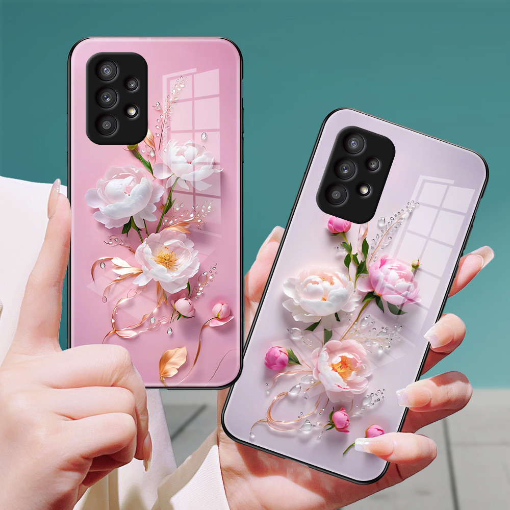 กุหลาบ เคส กระจก Samsung a73 a71 a7 2018 a53 a52s a51 a50s a50 a42 a33 a32 a31 a30s a23 a22 a21s a20s a20 h3f1128