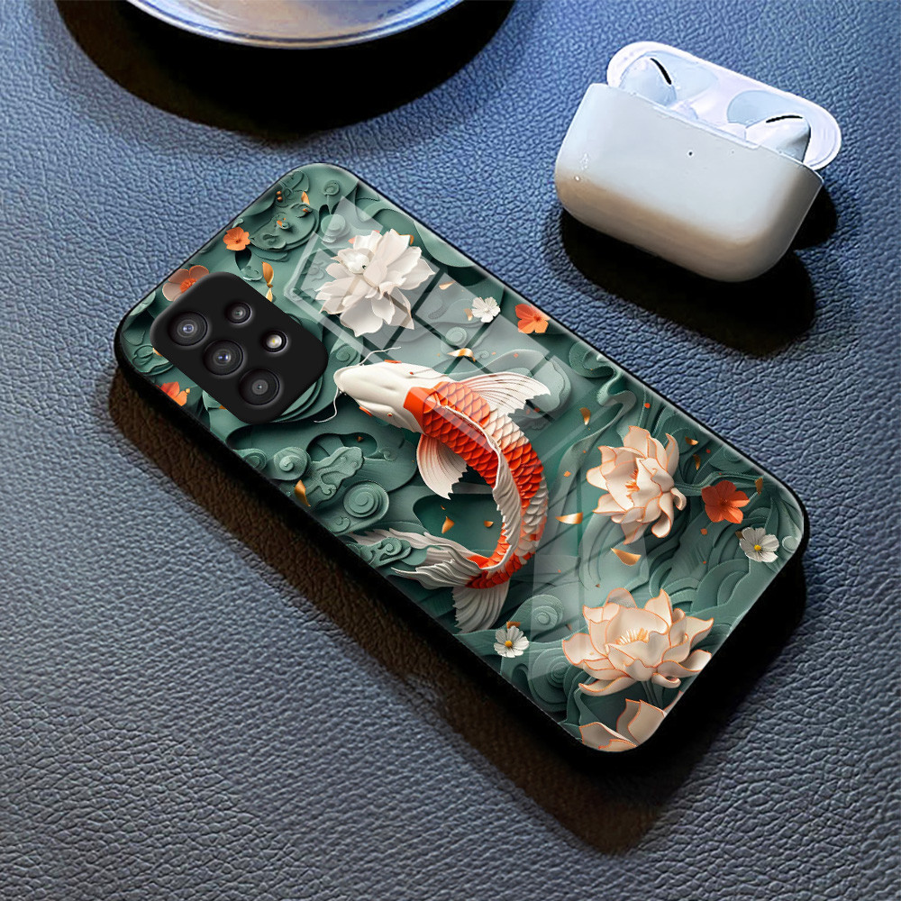ปลาคาร์ฟ เคส กระจก Samsung a73 a71 a7 2018 a53 a52s a51 a50s a50 a42 a33 a32 a31 a30s a23 a22 a21s a20s a20 h3f1093