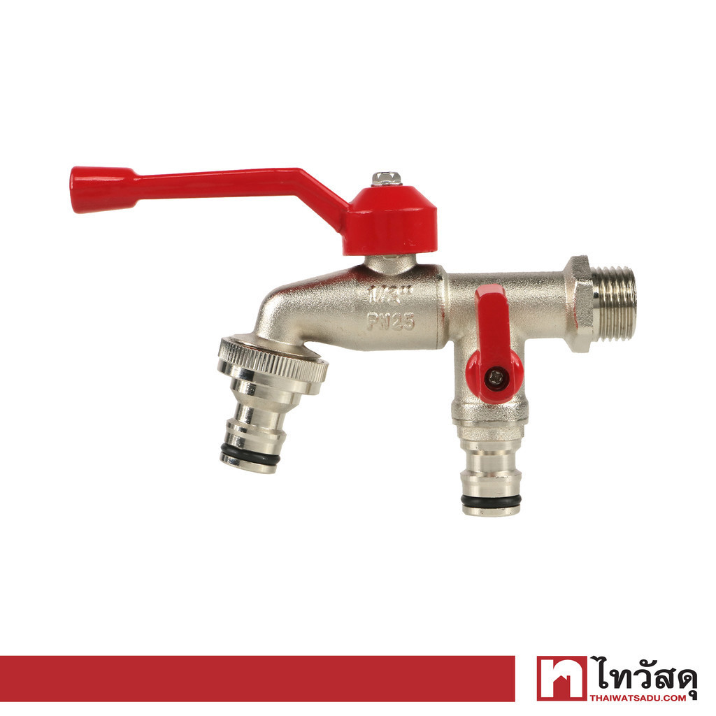 KARTEN ก๊อกบอลสนาม 2 ทาง เกลียว 1/2 x 1/2 นิ้ว รุ่น HN3136-R สีแดง