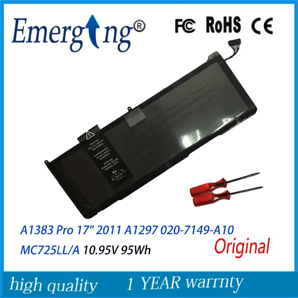 10.95V 95Wh ใหม่ A1383ของแท้แบตเตอรี่แล็ปท็อปสำหรับ Apple MacBook Pro 17 "2011 A1297 020-7149-A10 MC