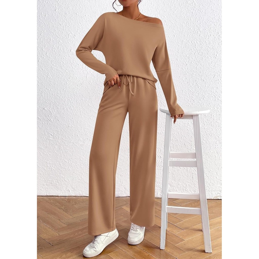 Personalized and trendyFashionKIRUNDO Womens Fall 2 Piece Outfits 2024 Long Sleeve Off Shoulder Tops