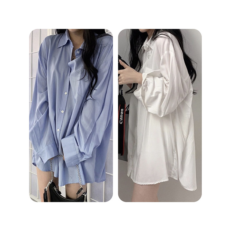 เสื้อเชิ้ตแขนยาว กันแดด ทรงหลวม มีให้เลือก 2 สี L-2XL