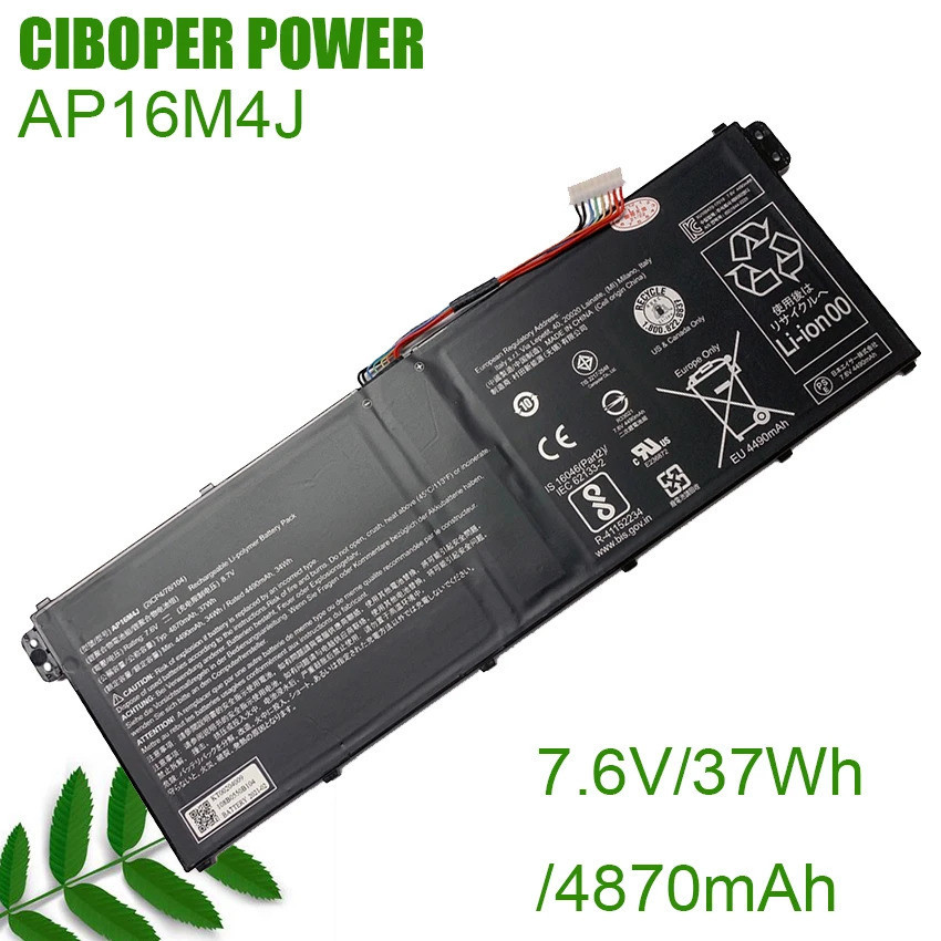 CP แบตเตอรี่แล็ปท็อป AP16M4J 7.6V/4870MAh/37Wh สำหรับ Aspire 3 A315-22 A315-41-R7SB A315-42-R7N2 EX2