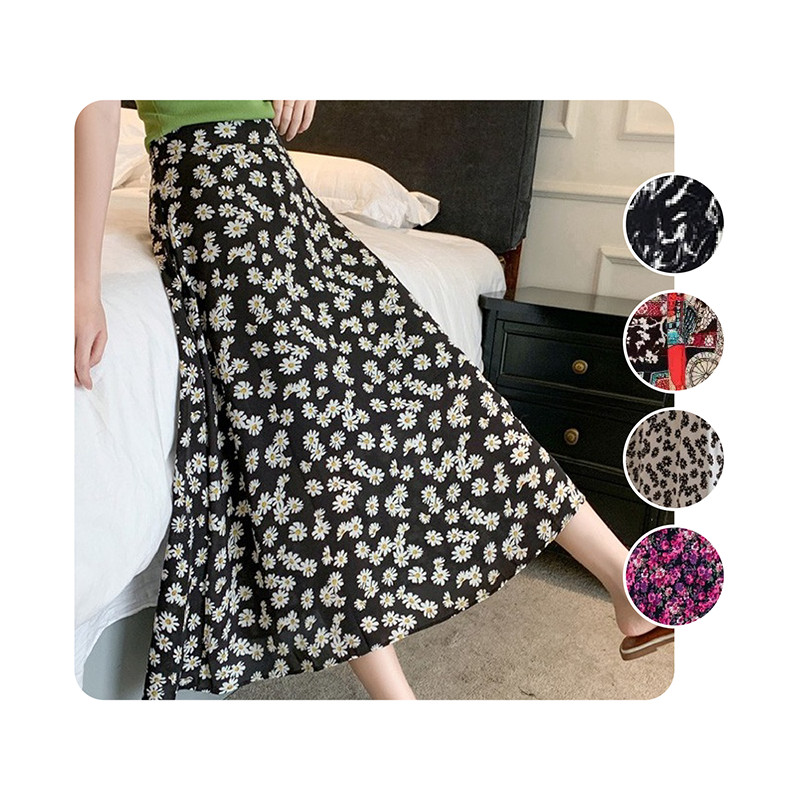 กระโปรงยาวลายดอกไม้ ผ้าชีฟอง มีให้เลือก 5 สี Free size