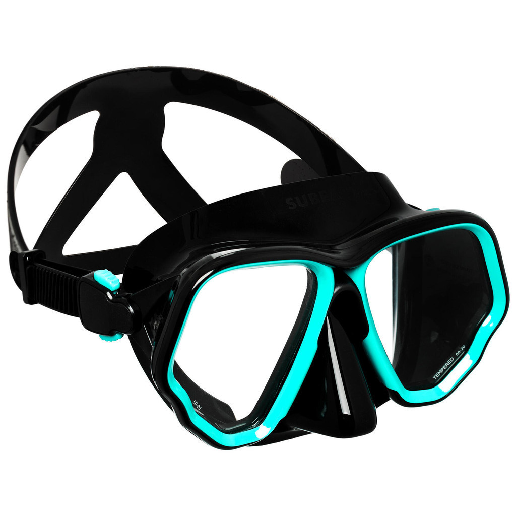 SUBEA - หน้ากากดำน้ำลึกเลนส์คู่รุ่น SCD 500 - สีดำ/ฟ้า Turquoise - Scuba Diving Mask - 500 Dual Blac