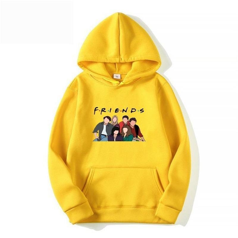【High quality】Fashion Yellow Hoodies Autumn Friends Print Long Sleeve Pullover Tops Casual Pocket Ho
