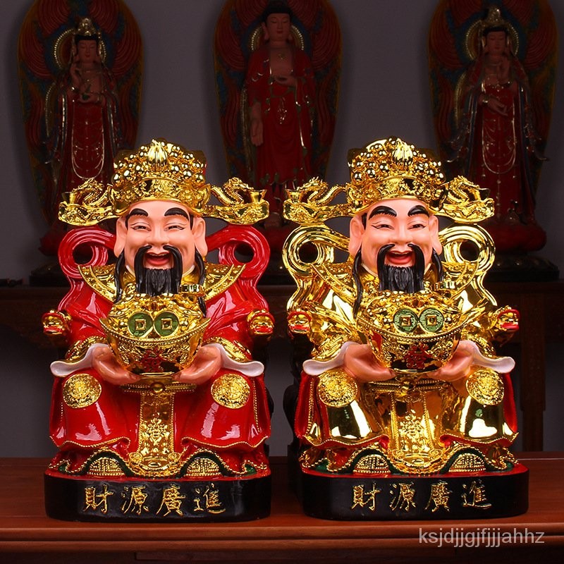 พระพุทธรูปเทพเจ้าแห่งความมั่งคั่ง12141619นิ้วเรซินเคลือบทองเงาใช้ในบ้านสีแดงทาสีตกแต่งรูปปั้นเทพเจ้า
