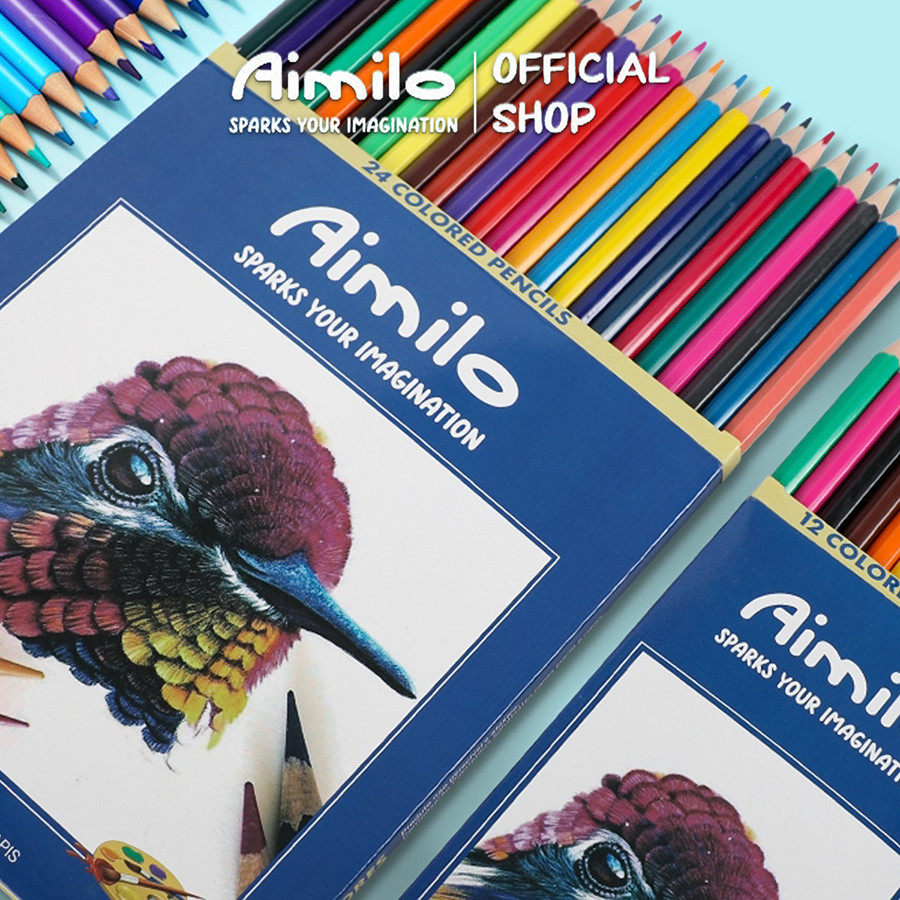 Aimilo shop เครื่องเขียนมาใหม่ ดินสอสีไม้ แท่งยาว เนียนสวย สีเข้ม คม ชัด สีเหมาะสําหรับระบายสี