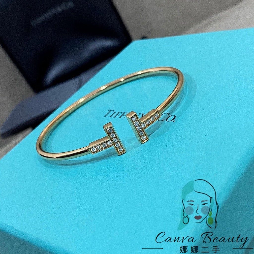 TIFFANY & CO. Tiffany Double T เซตโรสโกลด์ ประดับเพชร กำไลข้อมือ/สร้อยข้อมือ ส่งฟรี มีสินค้าในสต๊อก