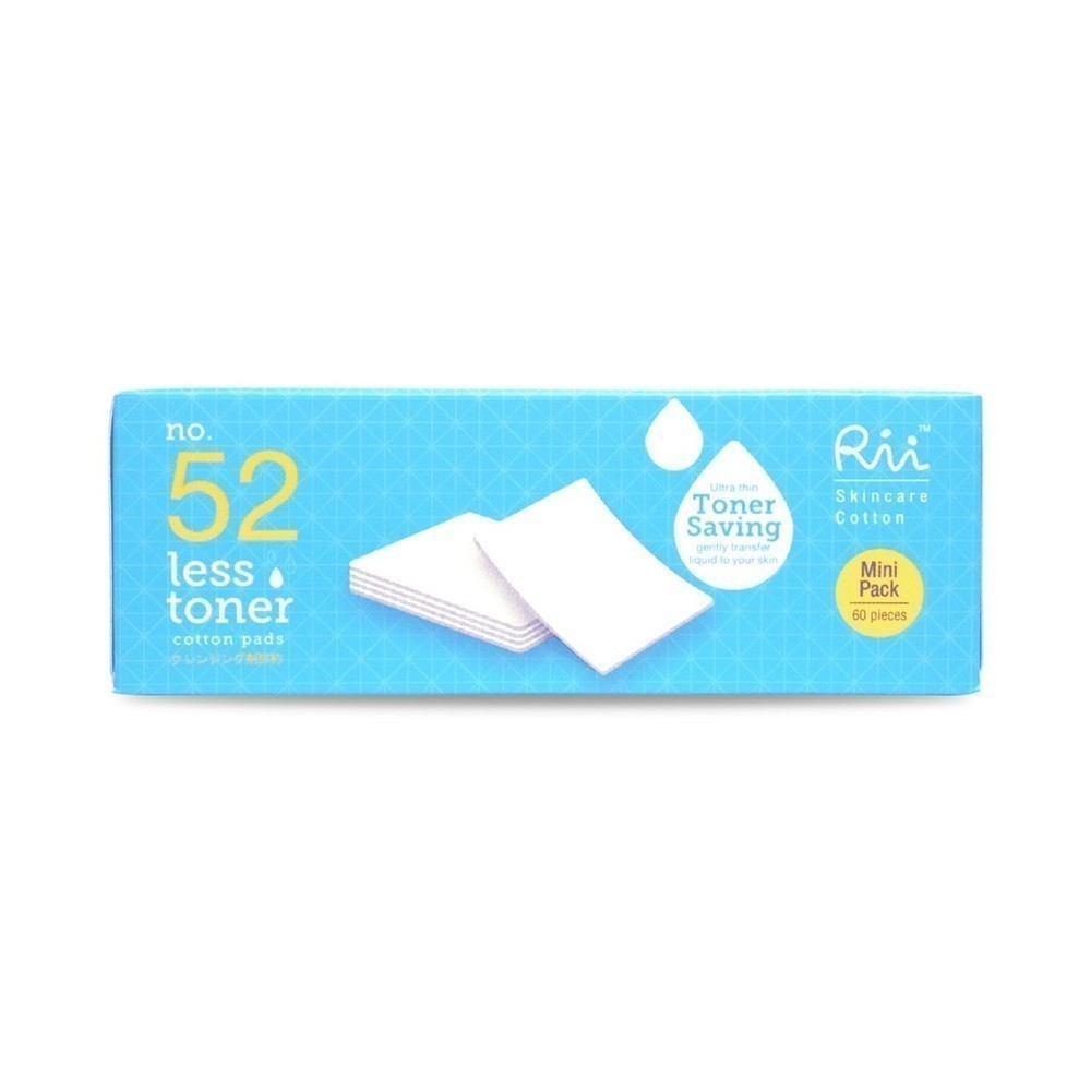 Rii 52 Less Toner 60Pcs สำลีแผ่น Rii 52 Less Toner Cotton Pads 60 แผ่น #สีฟ้ากล่องเล็ก