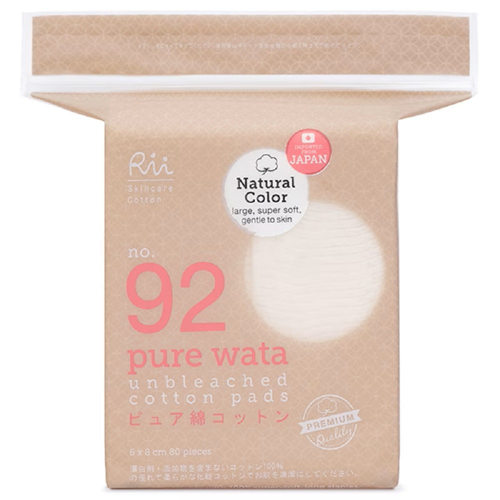 Rii 92 Pure Wata Cotton Pad 80Pcs /Bag ริอิ สำลีแผ่น เบอร์ 92 รุ่นเพียววาตะ 80 แผ่น/ซอง