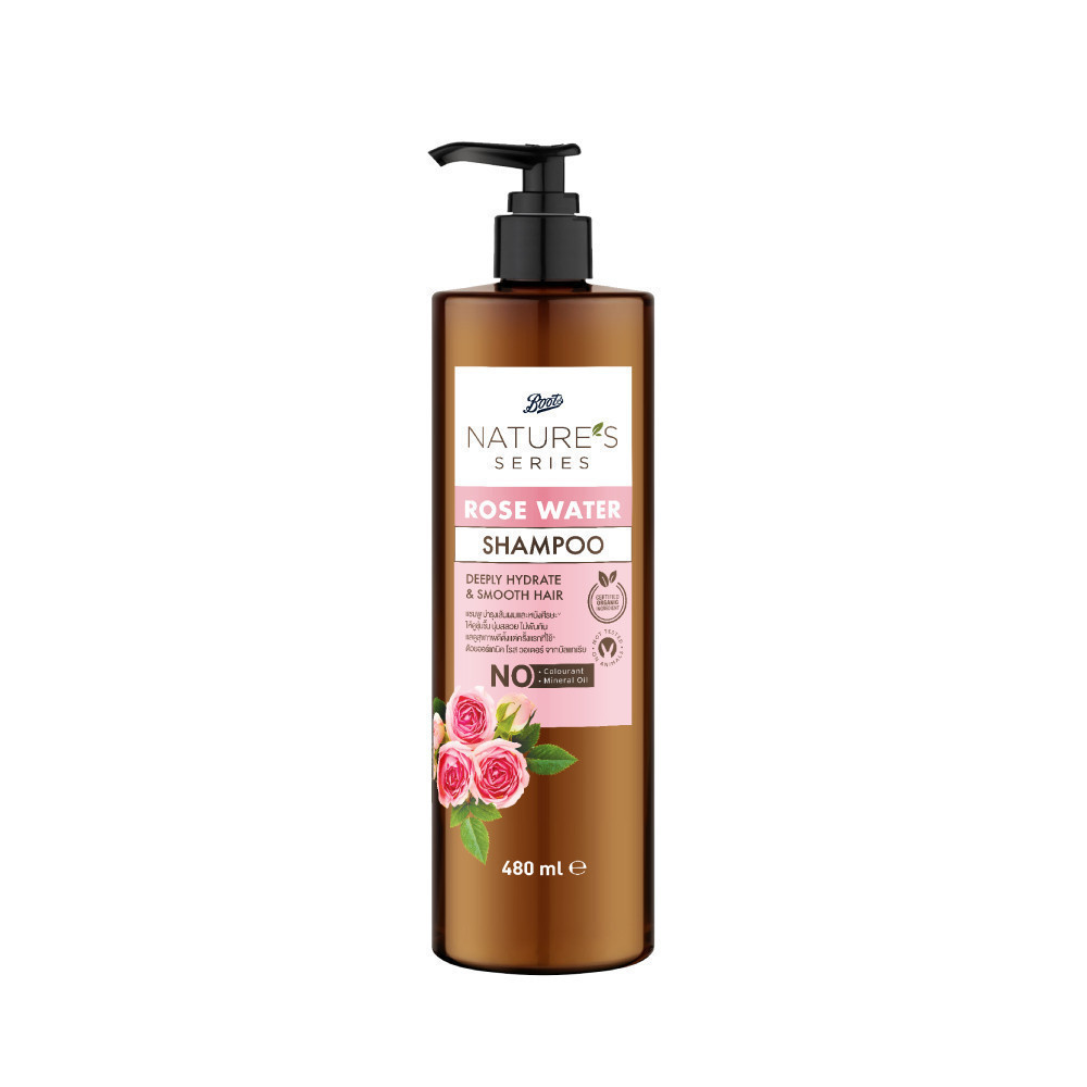 Boots Nature's Series Rose Water Shampoo 480 ml. บู๊ทส์ เนเจอร์ส ซีรีส์ โรส วอเตอร์ แชมพู 480 มล.