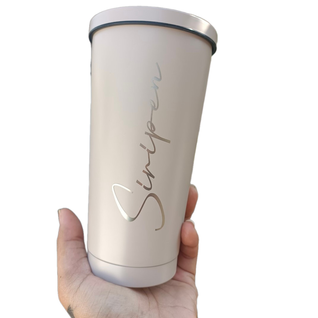 [เลเซอร์1ด้านเฉพาะชื่อ/ข้อความ] แก้วเก็บอุณหภูมิ ทรงโคนเหลี่ยม 500ml ไม่มีรูป รวมเลเซอร์เรียบร้อยจ้า