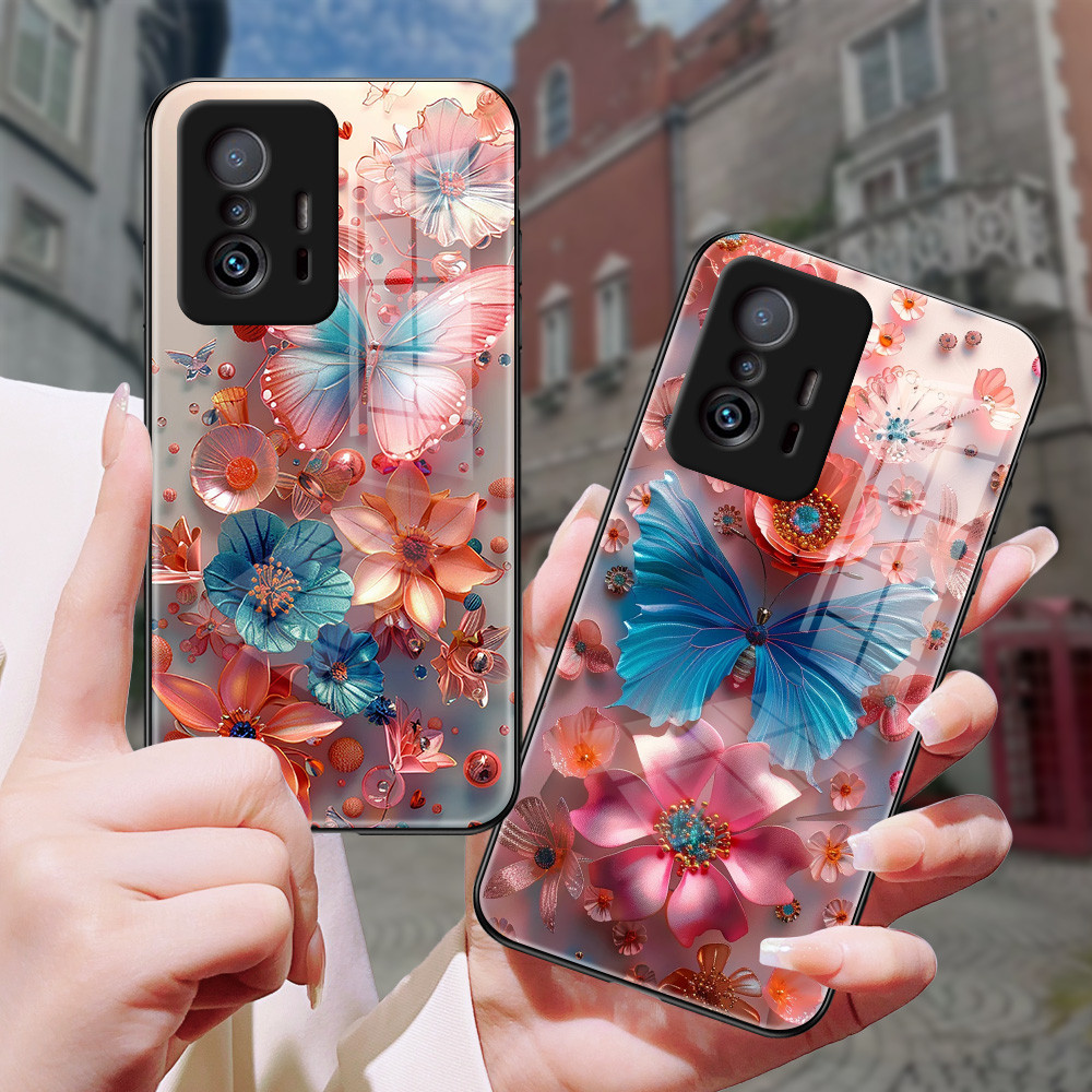 ผีเสื้อ เคส กระจก Xiaomi Mi 11t 11T pro 10 Ultra h3f1913