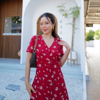 MyWay Brand : Dress ชุดเดรส - Flora Red 👋เลื่อนดูขนาดที่รูปสุดท้ายน้า