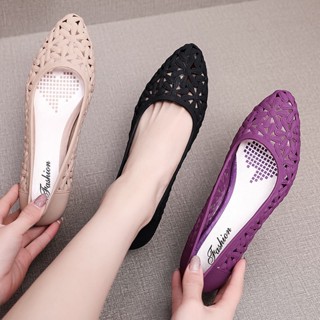 ❁รองเท้าแตะ Baotou ผู้หญิงฤดูร้อนแบนกลวงพลาสติกสุทธิสีแดง Jelly รองเท้าด้านล่างนุ่ม Breathable Non-SLIP รองเท้าชายหาด