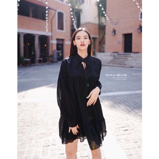 MyWay Brand :Dress ชุดเดรส Black Lace Neckline เนื้อผ้าบาง น้ำหนักเบา ใส่แบบโคร่งๆไม่รัดรูปน๊า