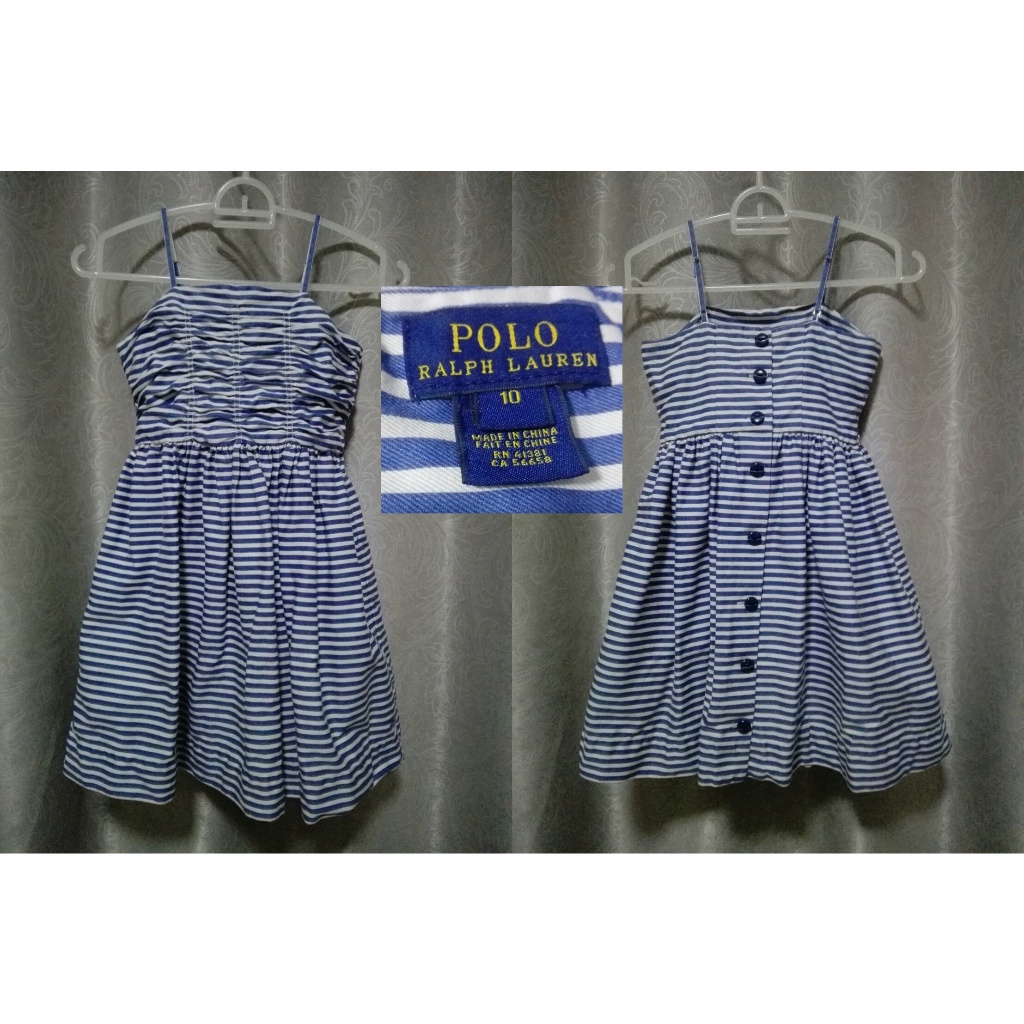 เดรสเด็กผู้หญิง มือสอง Polo Ralph Lauren :spaghetti strap blue white striped dress girls size 10 (used)
