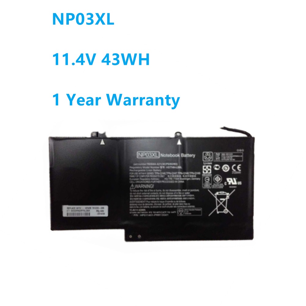 Laptop Battery NP03XL 11.4V 43WH for HP Pavilion X360 13-A010DX TPN-Q146 TPN-Q147 TPN-Q148 HSTNN-LB6