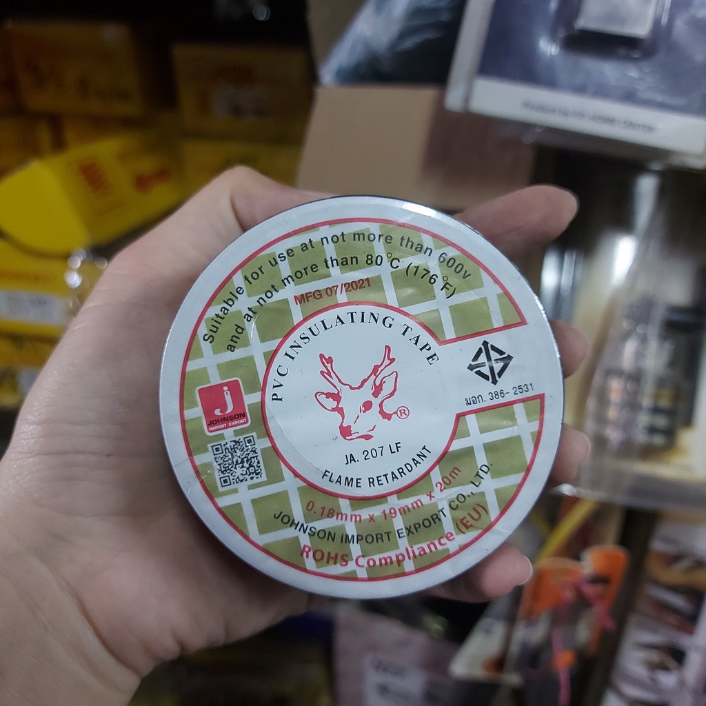 เทปพันสายไฟสีดำ (เลือกยี่ห้อได้มี กวางใหญ่/3M/Scotch) 10 ม้วน
