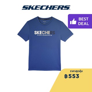 Skechers สเก็ตเชอร์ส เสื้อยืดแขนสั้นผู้ชาย Men Performance Running Short Sleeve Tee - SP22Q4M415-RIBL