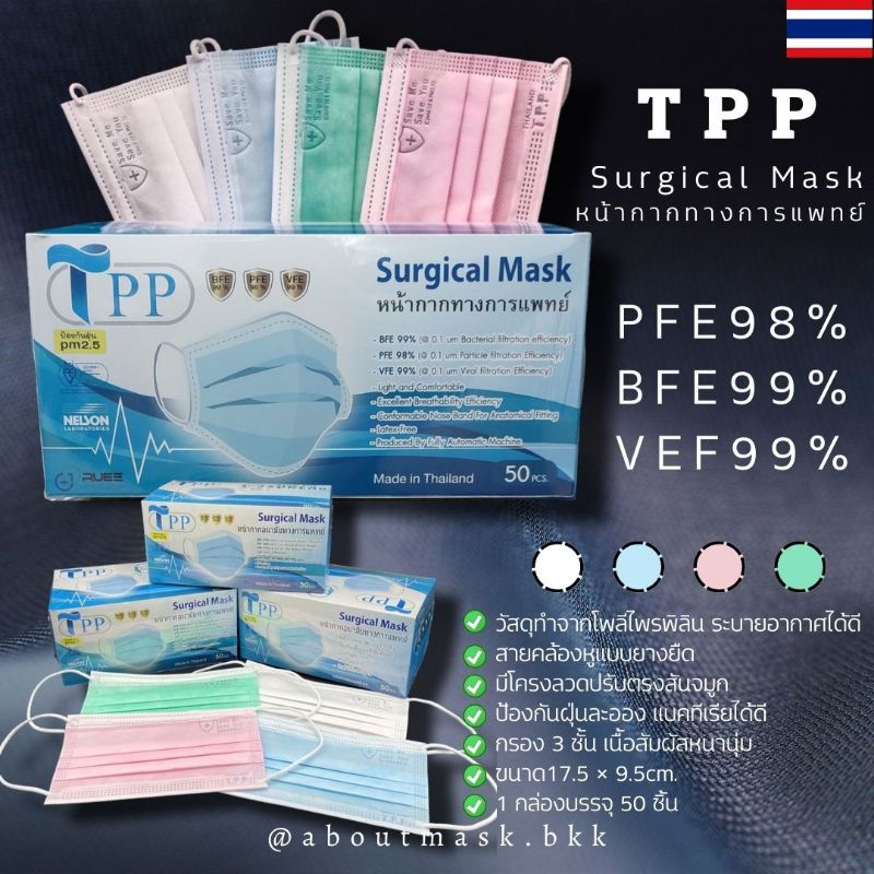 TPP Surgical Mask หน้ากากอนามัยทางการแพทย์  แบบ 3 ชั้น งานไทย