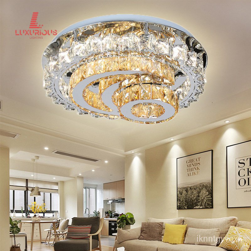Light Luxury Crystal Lamp round Bedroom Living Room Remote Control Ceiling Light Hall Dining Room Ro