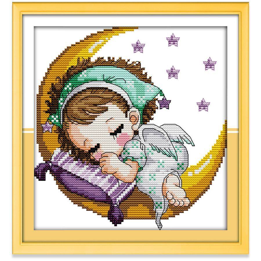 ปักครอสติส ครอสติสแบบปัก ทารก เด็กผู้ชายและเด็กผู้หญิง ตัวละคร 14/11CT ผ้าพิมพ์ลาย