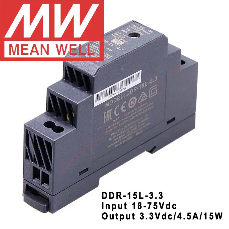 Original Mean Well DDR-15L-3.3 Din Rail ประเภท DC-DC Converter Meanwell 3.3V/3.5A/11.6W DC To DC แหล