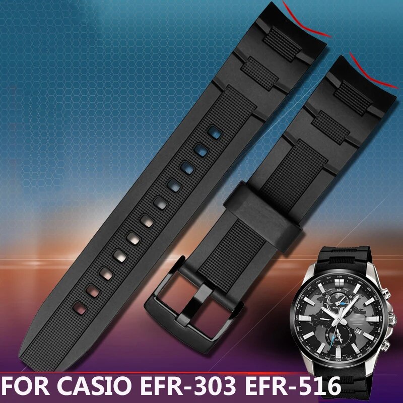 92O Silicone Resin Watch Band For Casio EDIFICE 5468 EFR-303/304 EFR-516PB EFR-516 Rubber Strap Breathable Water P o8j
