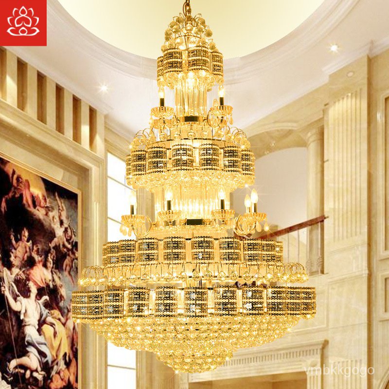 New European Fashion Living Room Crystal Chandelier Duplex Luxury Golden Hotel Hall Crystal Chandeli