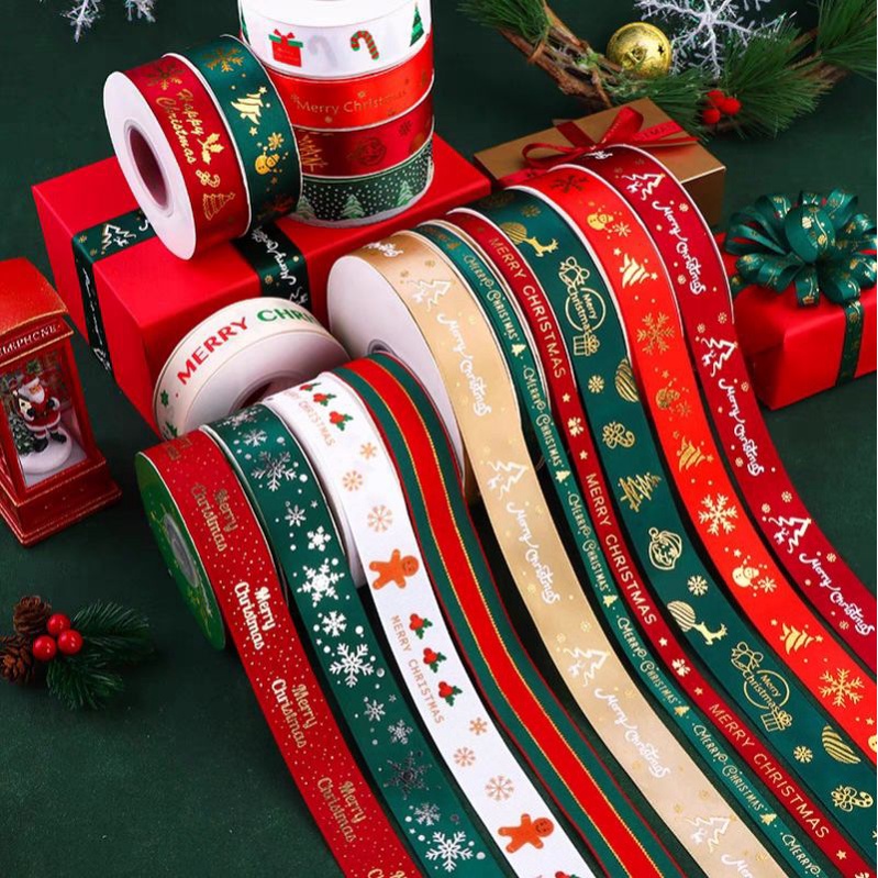 พร้อมส่ง ริบบิ้น  ตกแต่งคริสต์มาส/ปีใหม่ Christmas ribbons ห่อของขวัญ จัดดอกไม้ 圣诞丝带/新年彩带