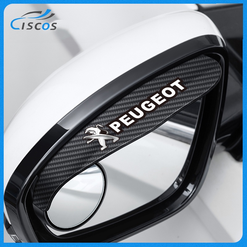 Ciscos 2 ชิ้น กระจกมองมุมอับรถยนต์ คาร์บอนไฟเบอร์ คิ้วกันฝนกระจกมองข้าง สำหรับ Peugeot 406 3008 2008 405 5008