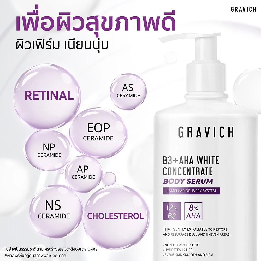 Gravich B3+ AHA White Concentrate Body Serum 200 g เซรั่มผิวกายเข้มข้น ช่วยผิวกระจ่างใส thumbnail 6