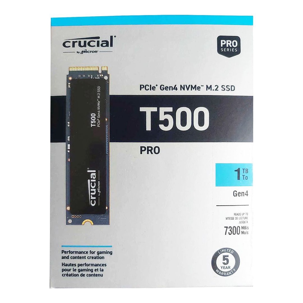 Crucial T500 1TB PCIe Gen4 NVMe M.2 2280 Internal Gaming SSD (R:7300MB/s), CT1000T500SSD8
