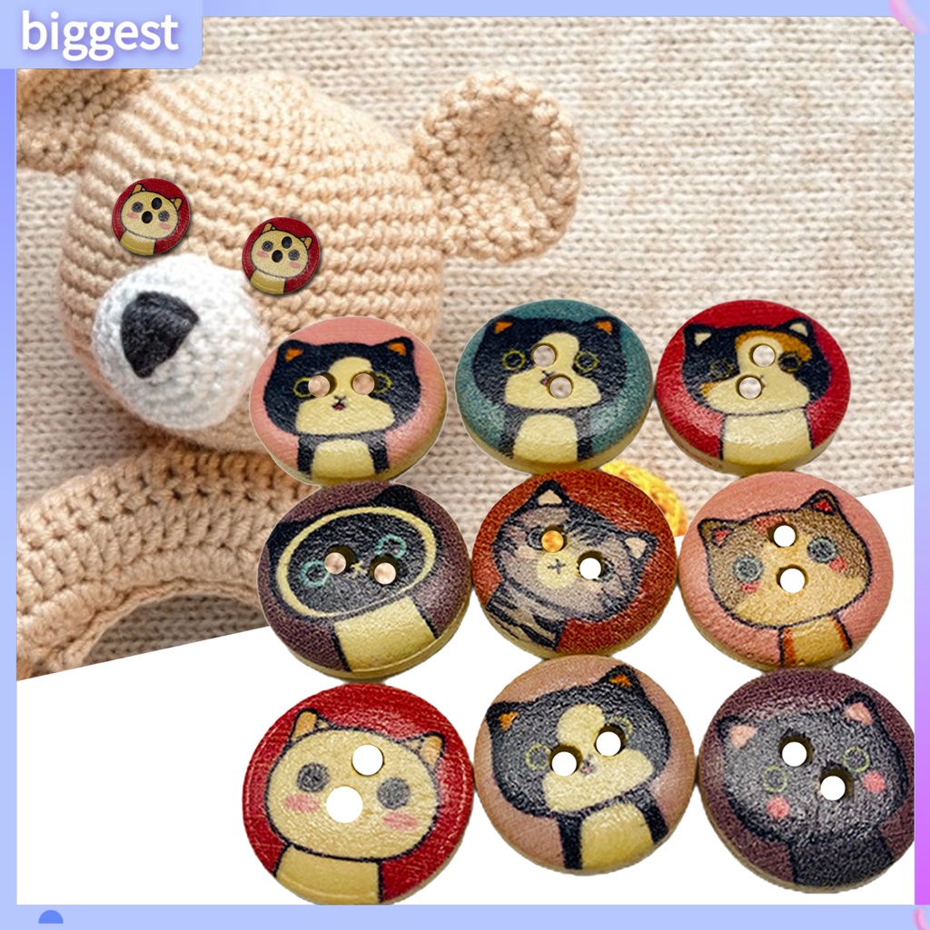 กระดุมไม้พิมพ์ลายการ์ตูนคิตตี้ Diy สําหรับเย็บปักตกแต่ง Scrapbook 100 ชิ้น