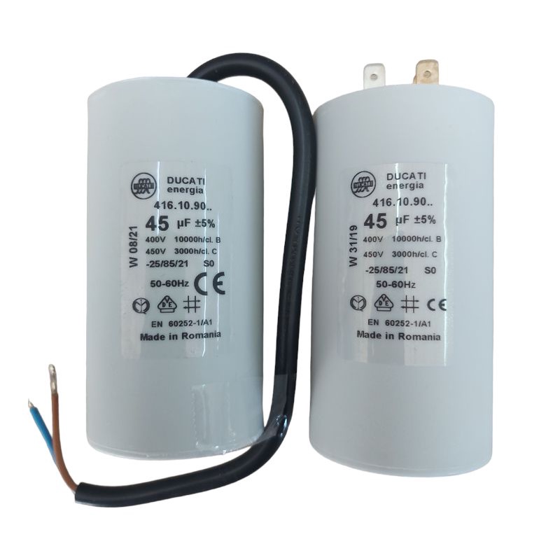 คอนเดนเซอร์ C45uF450V มีทั้งแบบสาย และแบบเสียบ