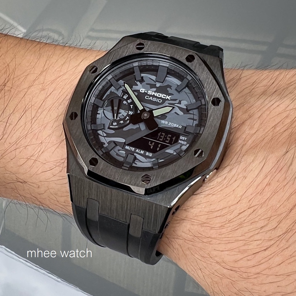 G-Shock Camouflage Black Metal and Black Rubber Strap with Stainless Buckle